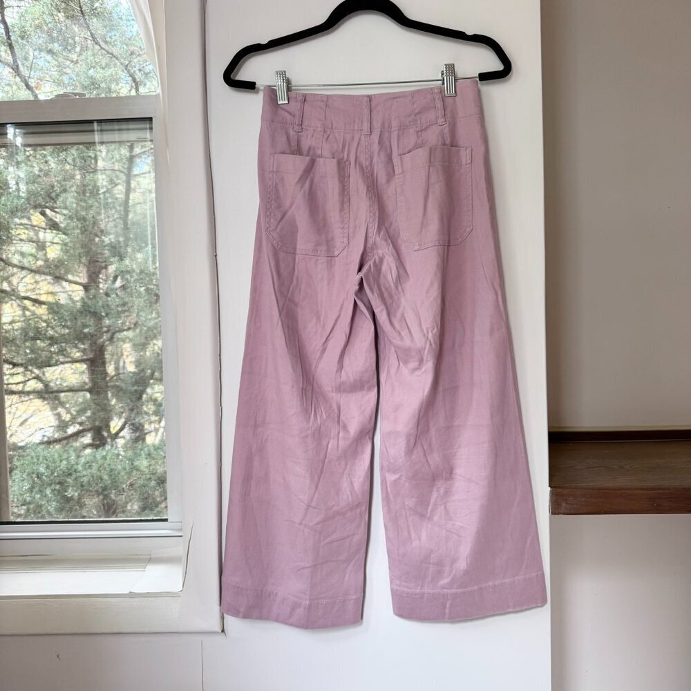New Anthropologie Maeve The Colette Linen Crop Wide Leg Pants Pink 25P Petites - Picture 5 of 11
